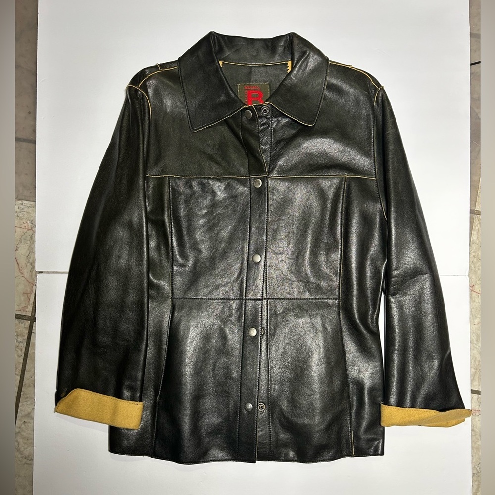 Bernardo Vintage Black Leather Jacket with Gold Accents